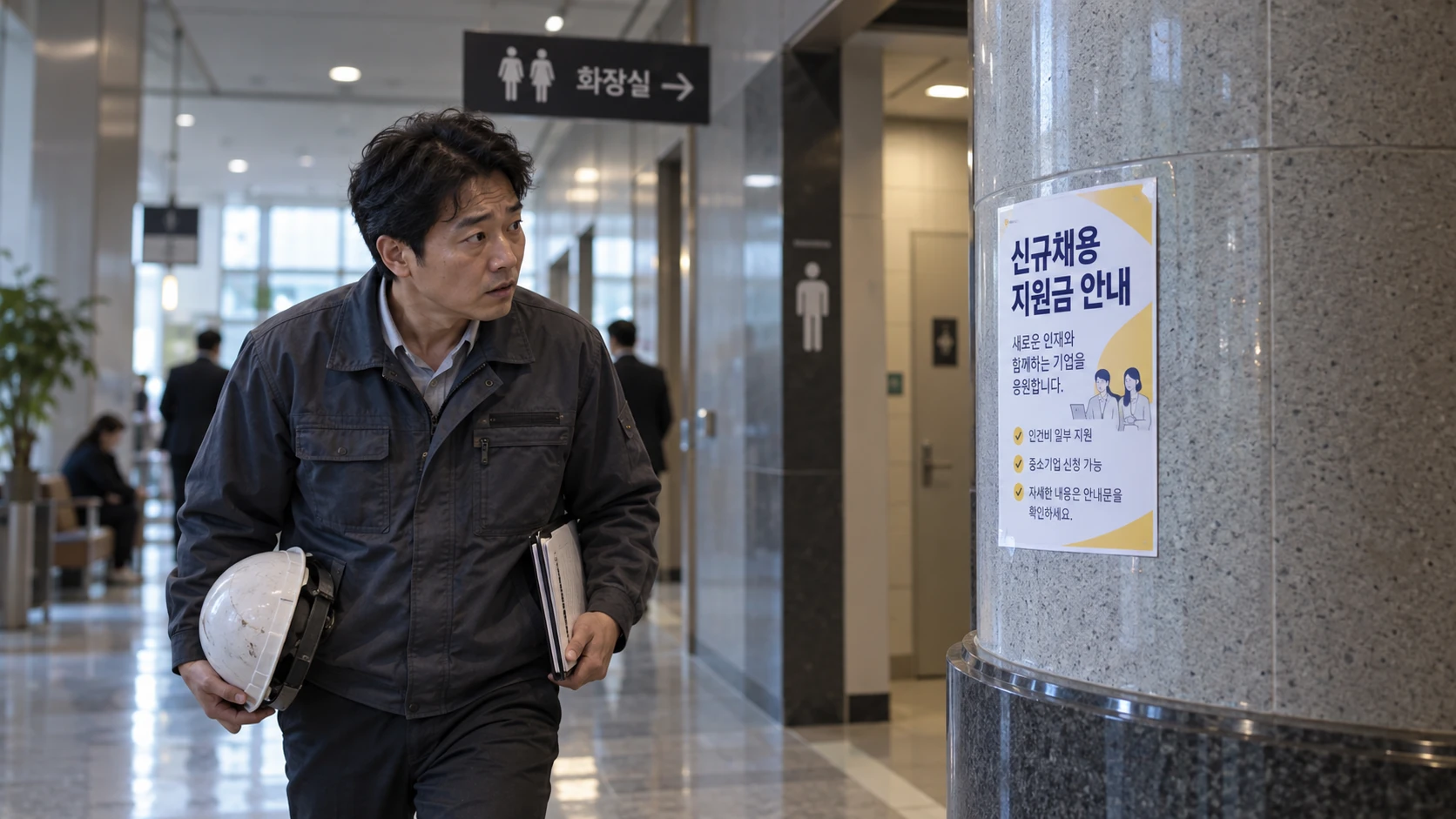 신규채용 지원사업 안내문에서 새로운 사업 기회를 발견한다는 아이디어를 시각화한 AI 이미지